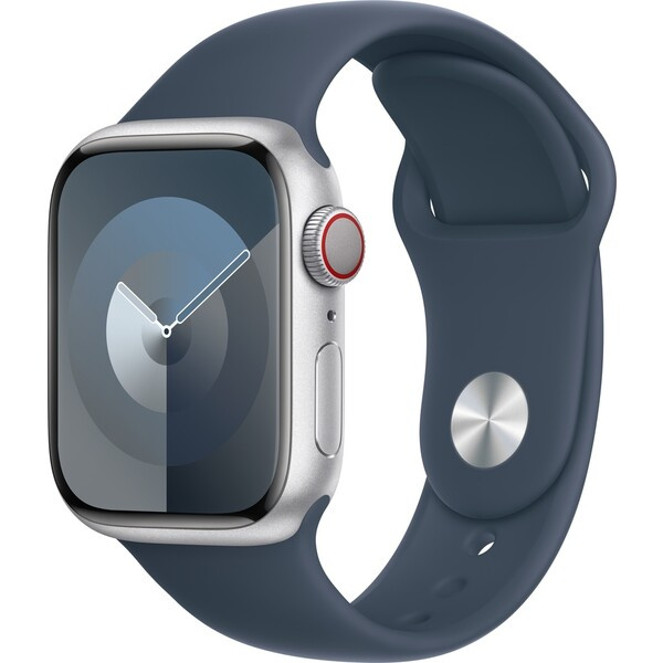 Apple Watch Series 9 Cellular 41mm Stříbrný hliník s bouřkově modrým sportovním řemínkem M/L Stříbrná