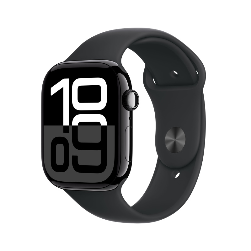 Apple Watch Series 10 46mm Klavírně černý hliník s černým sportovním řemínkem M/L
