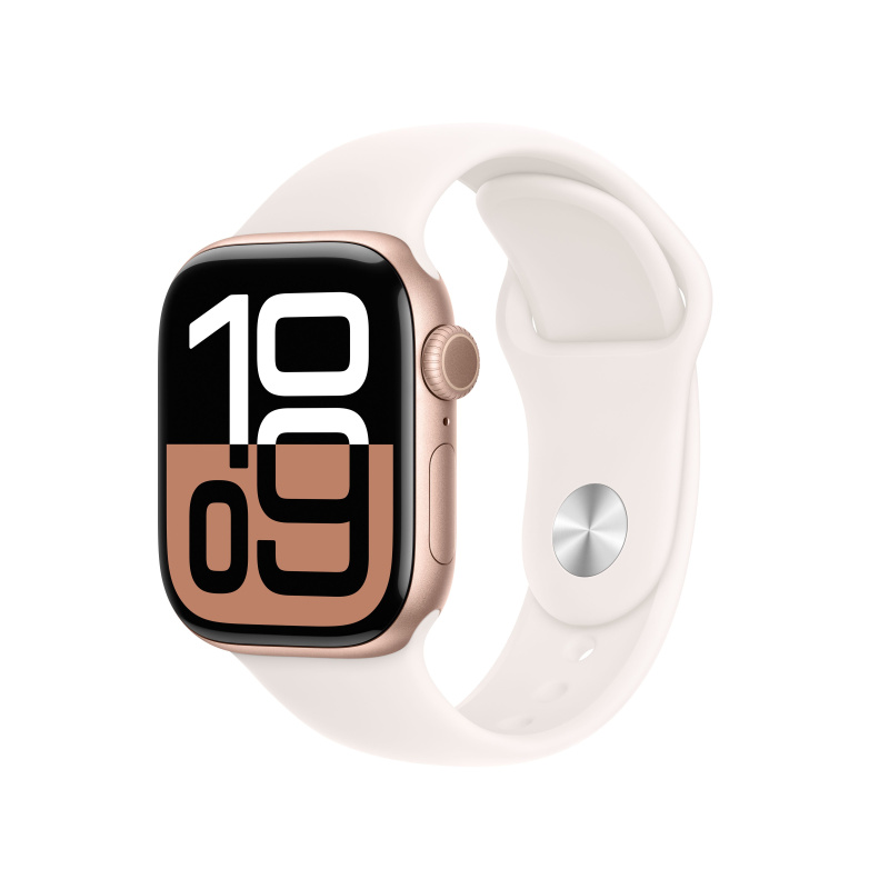 Apple Watch Series 10 Cellular 42mm Růžově zlatý hliník se světle ruměnným sportovním řemínkem S/M