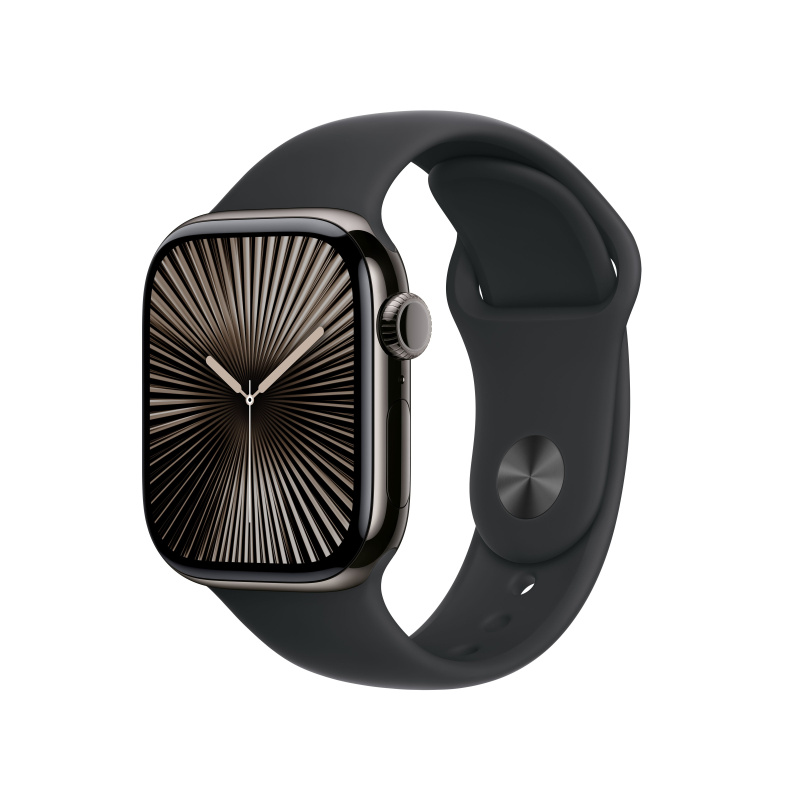 Apple Watch Series 10 Cellular 42mm Břidlicově šedý titan s černým sportovním řemínkem S/M
