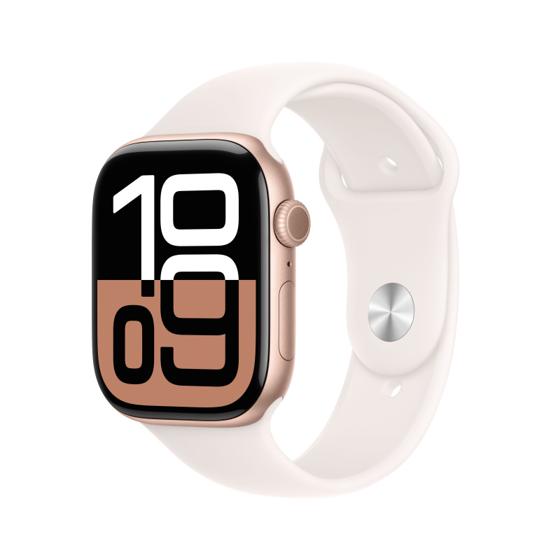 Apple Watch Series 10 Cellular 46mm Růžově zlatý hliník se světle ruměnným sportovním řemínkem S/M