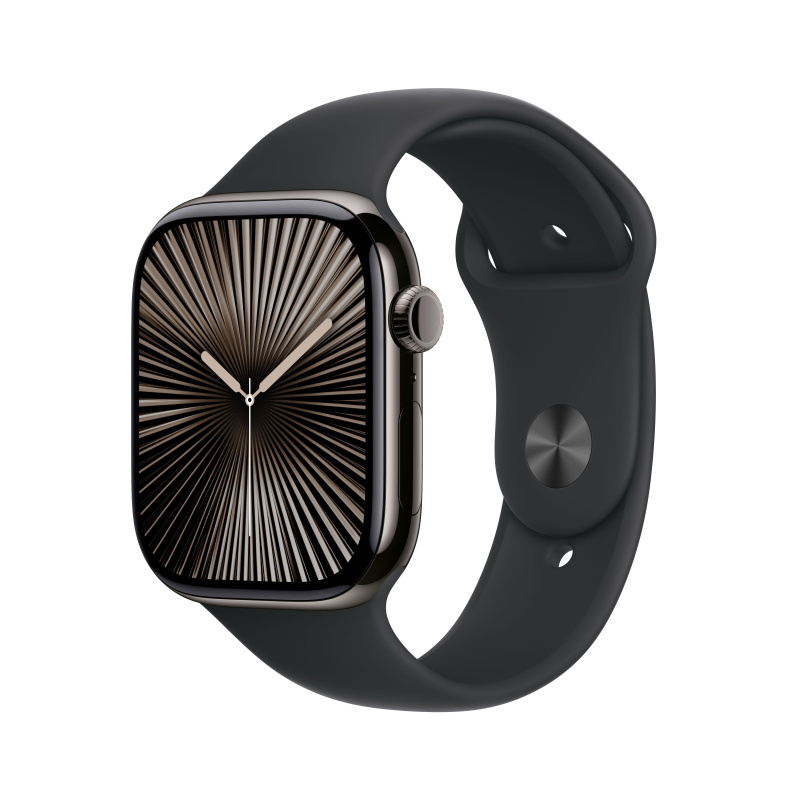 Apple Watch Series 10 Cellular 46mm Břidlicově šedý titan s černým sportovním řemínkem M/L