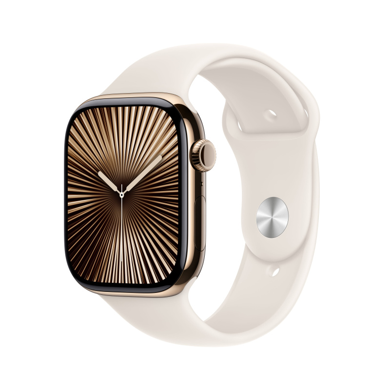 Apple Watch Series 10 Cellular 46mm Zlatý titan s hvězdně bílým sportovním řemínkem S/M