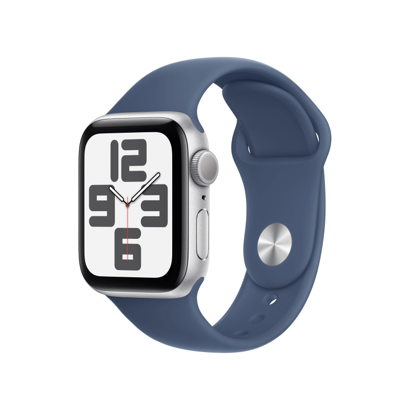 Apple Watch SE (2024) 40mm Stříbrný hliník s denimovým sportovním řemínkem S/M