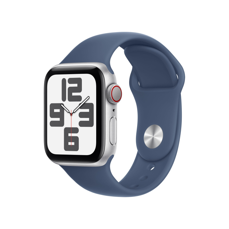 Apple Watch SE (2024) Cellular 40mm Stříbrný hliník s denimovým sportovním řemínkem M/L