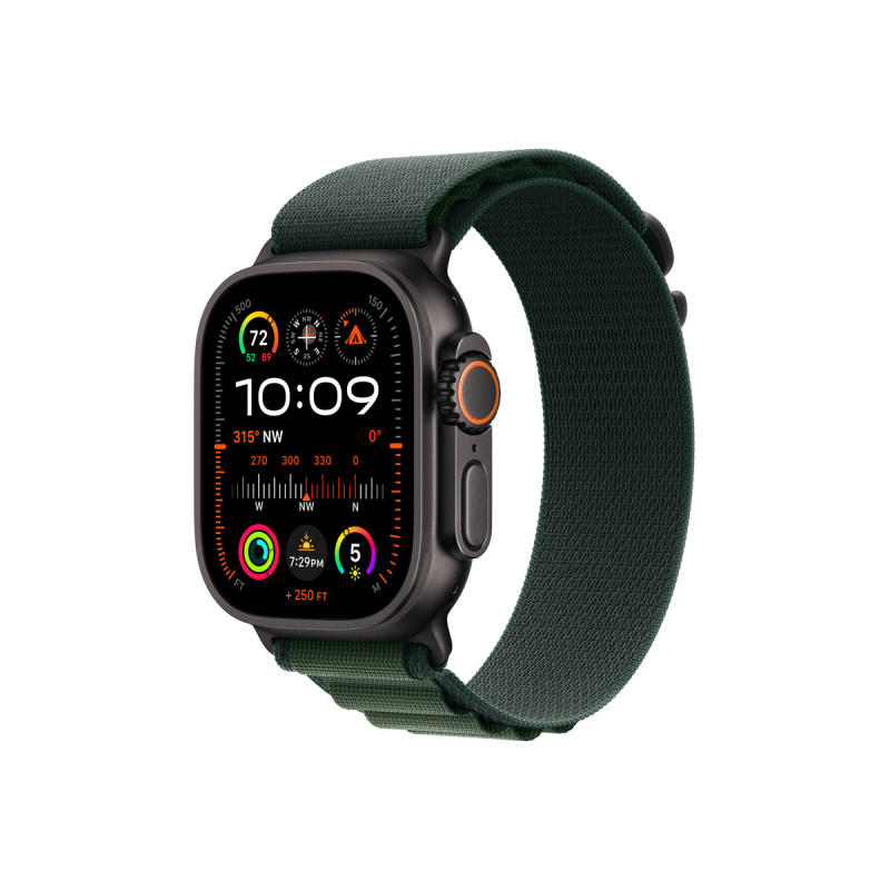 Apple Watch 49mm tmavě zelený Alpský tah - M - provedení z černého titanu (MYPR3ZM/A)
