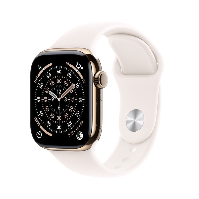 Apple Watch Series 11 Cellular (42mm) Zlatý Titan se světle ruměnným sportovním řemínkem S/M