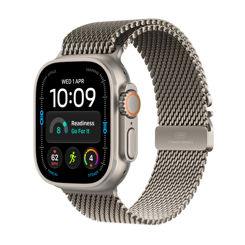 Apple Watch Ultra 4 49mm Přírodní titan s přírodně titanovým milánským tahem M