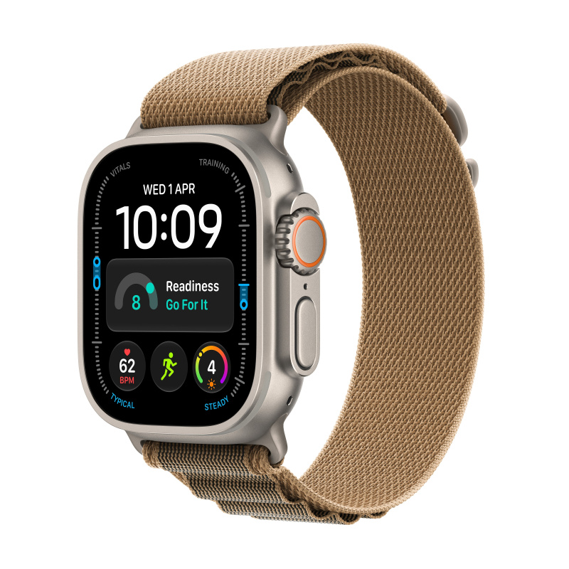 Apple Watch Ultra 4 49mm Přírodní titan s pouštním Alpským tahem L
