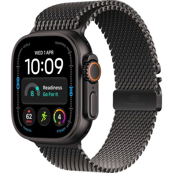Apple Watch Ultra 4 49mm Černý titan s černým titanovým milánským tahem S