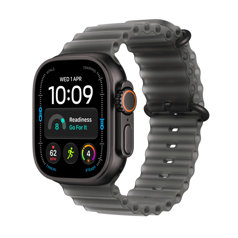Apple Watch Ultra 4 49mm Černý titan s průsvitně černým Oceánským řemínkem