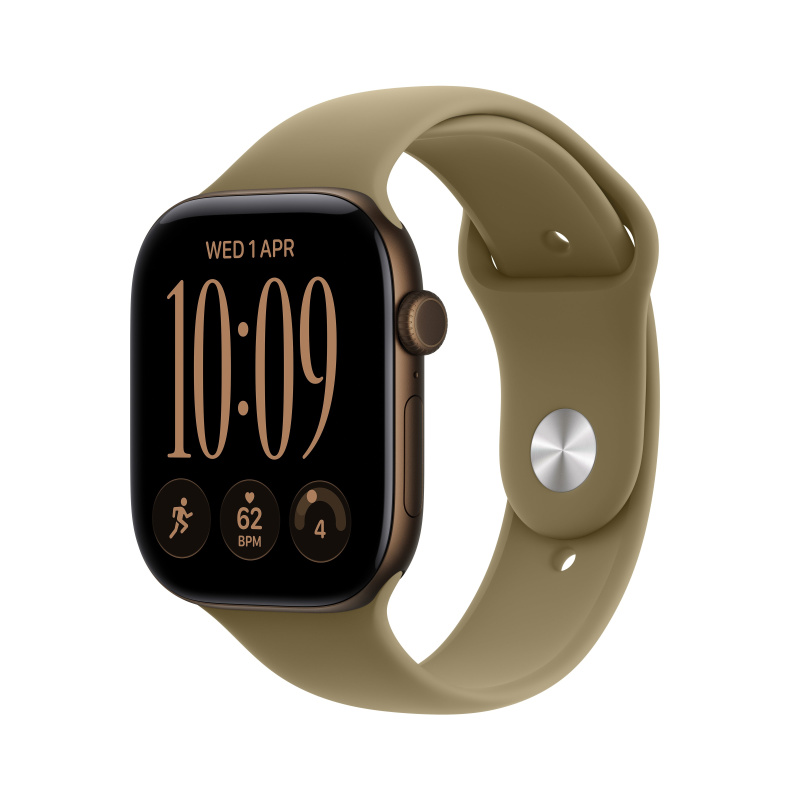 Apple Watch Series 12 (42mm) Tmavě bronzový hliník s olivovým sportovním řemínkem S/M