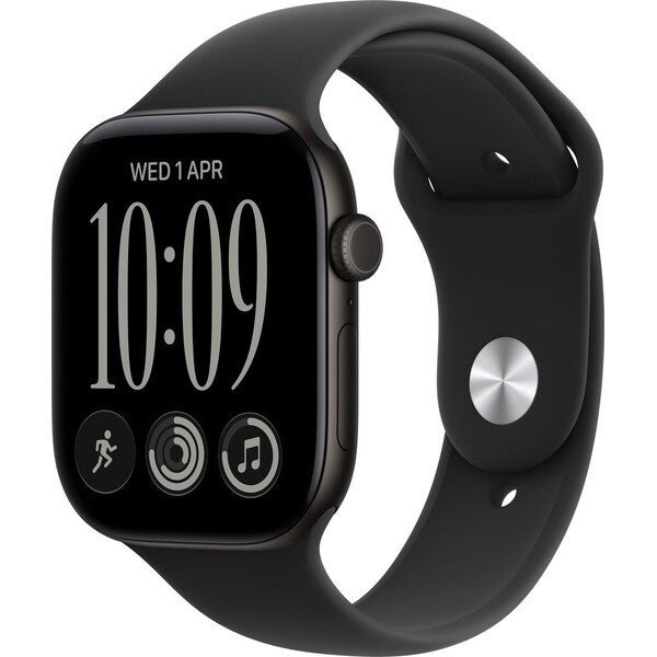 Apple Watch Series 12 Cellular (46mm) Černý hliník s černým sportovním řemínkem M/L