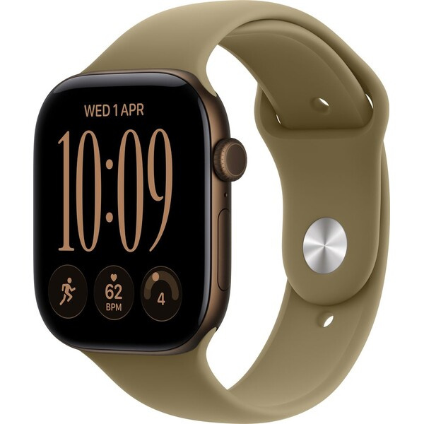 Apple Watch Series 12 Cellular (46mm) Tmavě bronzový hliník s olivovým sportovním řemínkem S/M
