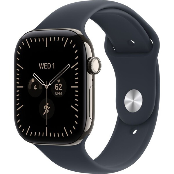 Apple Watch Series 12 Cellular (42mm) Přírodní titan s námořnicky modrým sportovním řemínkem M/L