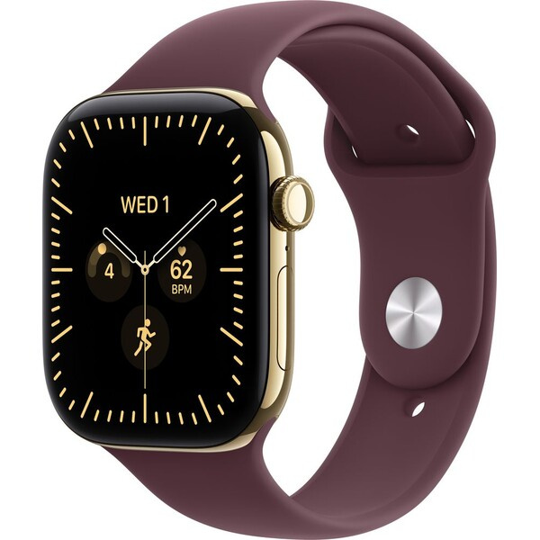 Apple Watch Series 12 Cellular (42mm) Zářivě zlatý titan s burgundsky červeným sportovním řemínkem S