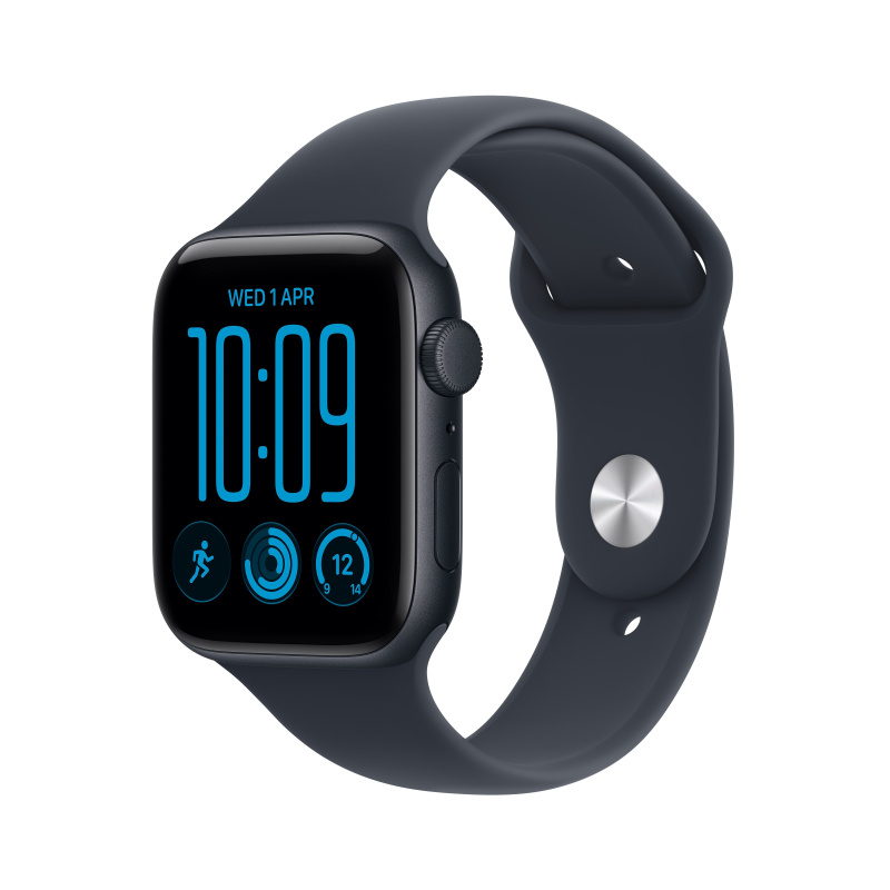 Apple Watch SE 3 (2026) 44mm Temně inkoustový hliník s námořnicky modrým sportovním řemínkem S/M