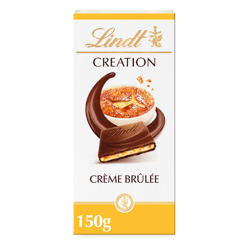 Lindt CREATION Mléčná čokoláda s chutí Crème Brûlée, kousky karamelu a křupinek, 150g