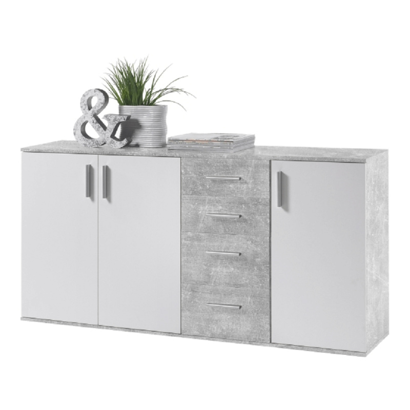 Komoda, bílá/beton, POPPY 3