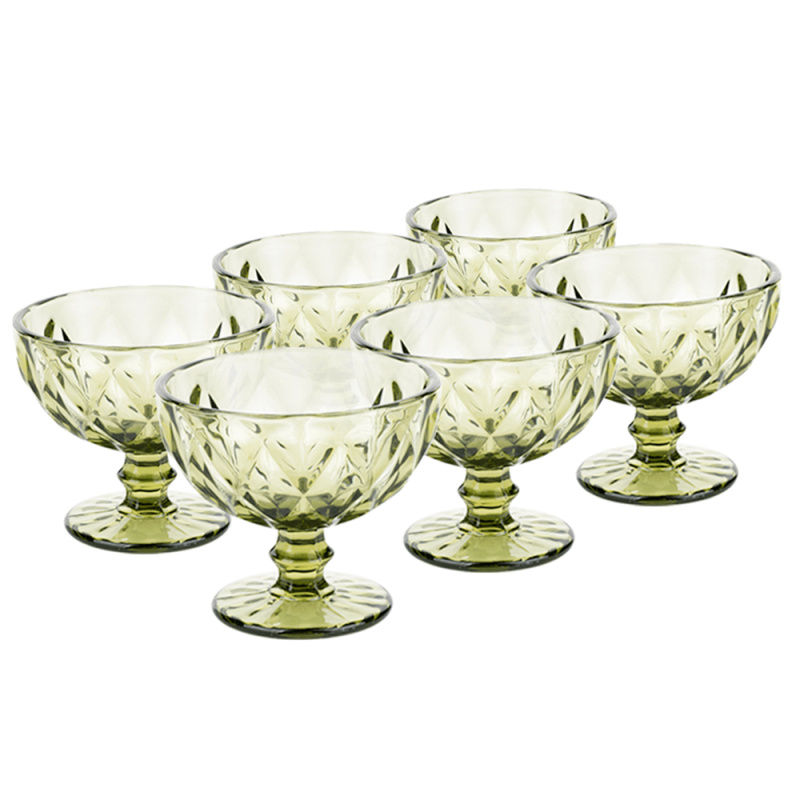 Sklenice na zmrzlinu, set 6 ks, 300 ml, zelená, retro, BAROLO TYP 5