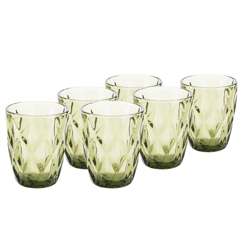 Sklenice na vodu, set 6 ks, 240 ml, zelená, retro, BAROLO TYP 2