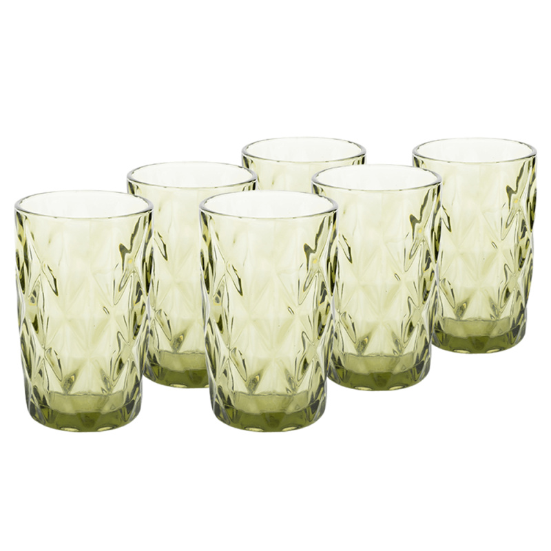 Sklenice na vodu, set 6 ks, 350 ml, zelená, retro, BAROLO TYP 1
