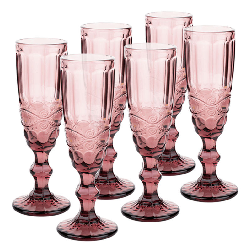 Sklenice na šampaňské, set 6 ks, 150 ml, růžová, vintage, FREGATA TYP 4