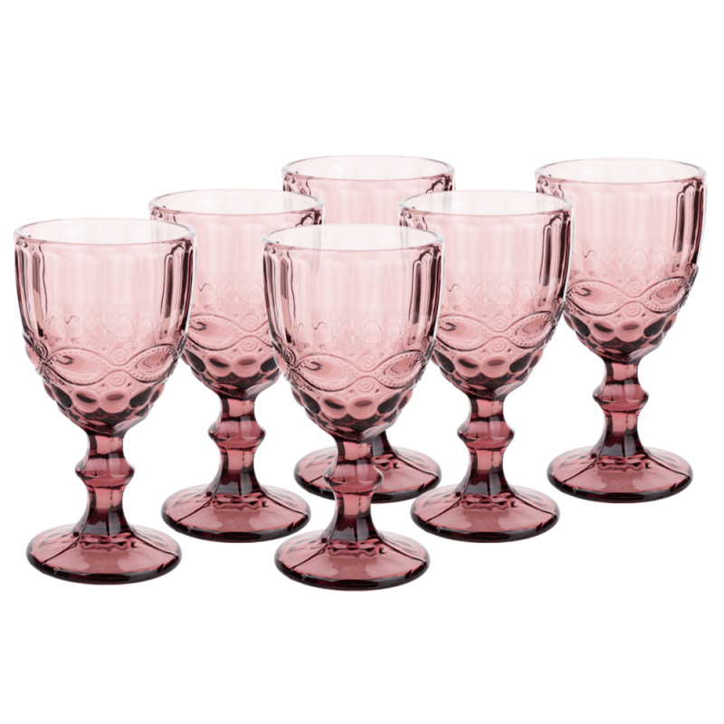 Sklenice na víno, set 6 ks, 240 ml, růžová, vintage, FREGATA TYP 3