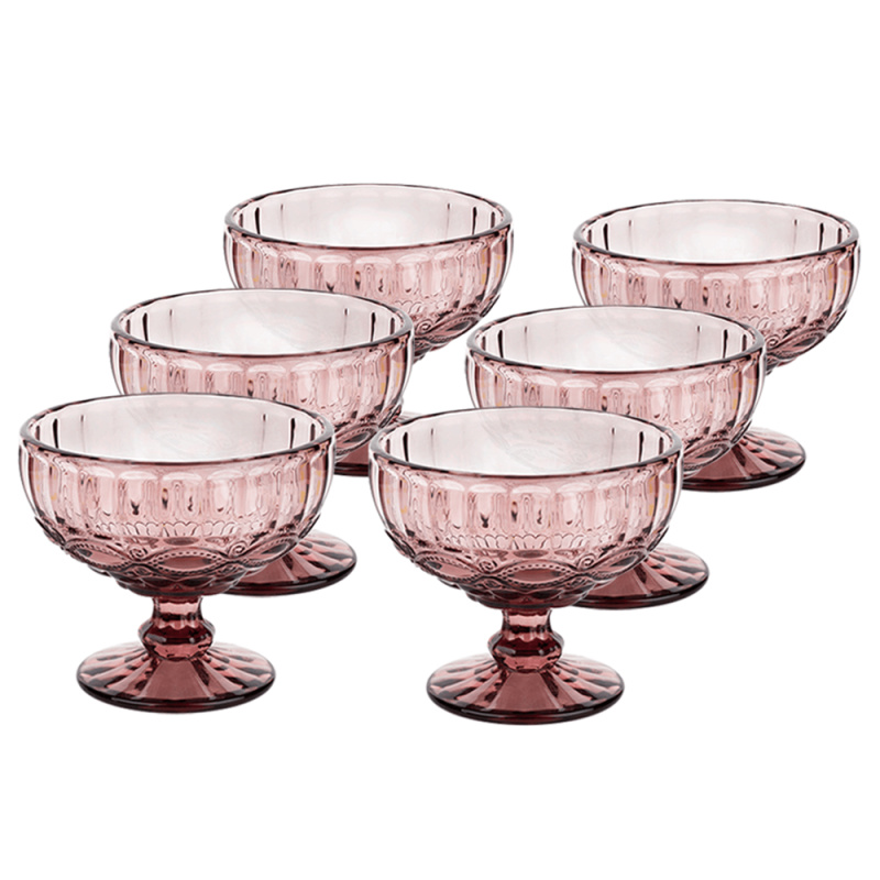 Sklenice na zmrzlinu, set 6 ks, 300 ml, růžová, vintage, FREGATA TYP 5