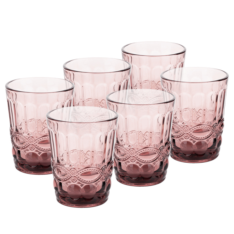 Sklenice na vodu, set 6 ks, 240 ml, růžová, vintage, FREGATA TYP 2