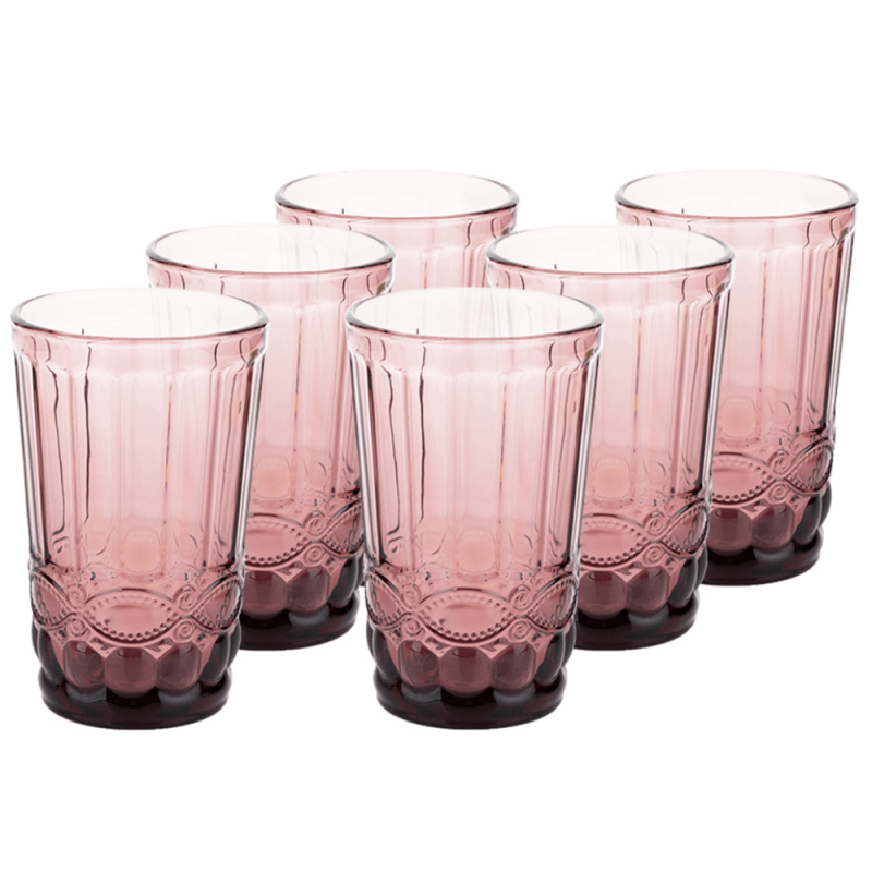 Sklenice na vodu, set 6 ks, 350 ml, růžová, vintage, FREGATA TYP 1
