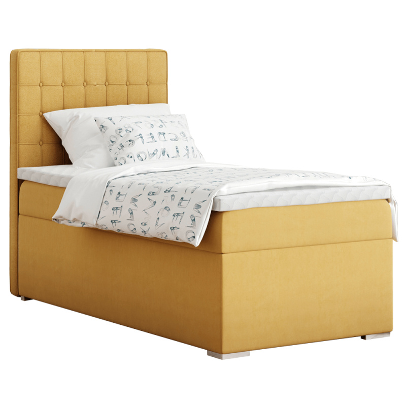 Boxspringová postel, jednolůžko, hořčicová, 90x200, levá, TERY