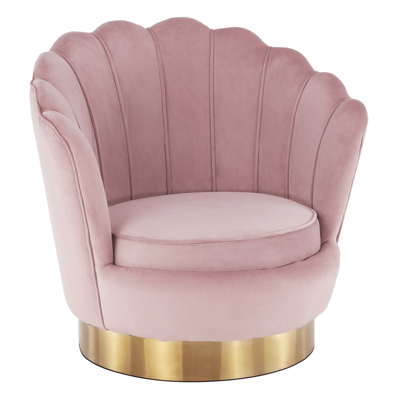 Designové křeslo, světle růžová Velvet látka/zlatá, ROLIO