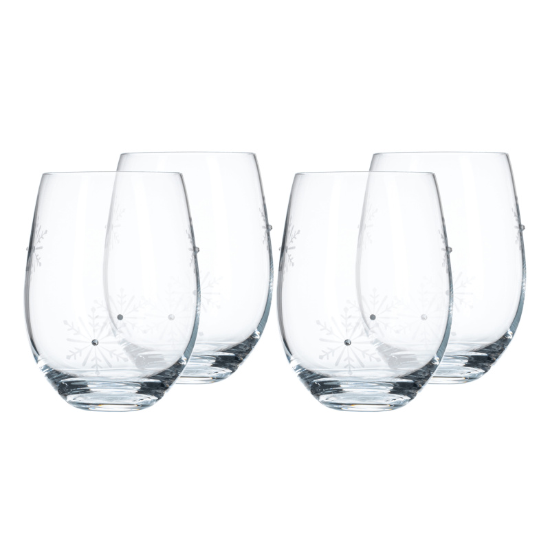 TEMPO-KONDELA  SNOWFLAKE STRIK, sklenice, set 4 ks, s krystaly, 530 ml