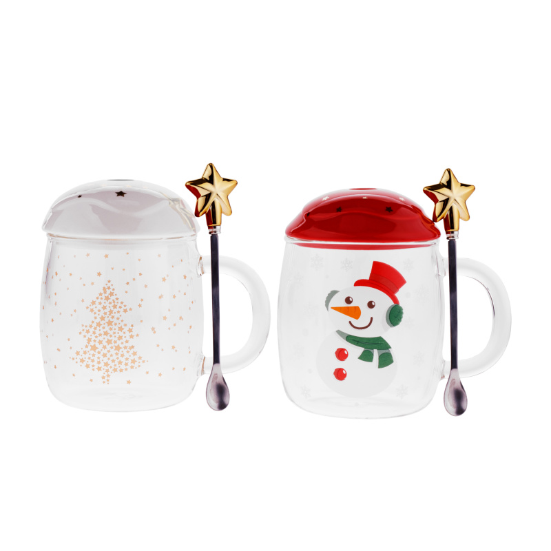 TEMPO-KONDELA HAPPY DUO, sklenice s víčkem, set 2 ks, se lžičkami, zimní motiv, 480 ml