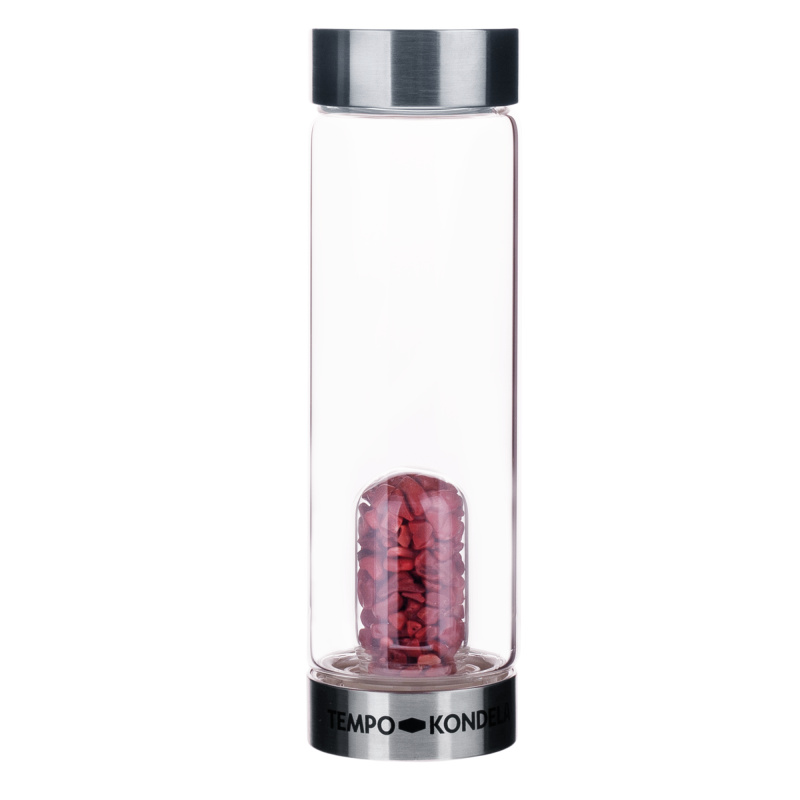 TEMPO-KONDELA CRYSTAL, skleněná láhev s červeným jaspisem, 500 ml