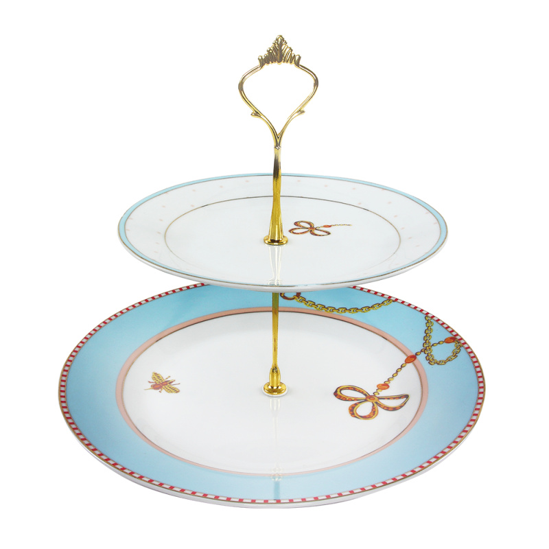 TEMPO-KONDELA SPRING, dvoupatrový etažér, porcelán, vícebarevný