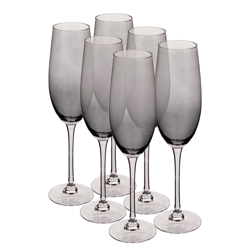 Sklenice na šampaňské, set 6 ks, 280 ml, kouřová světle šedá, LILO TYP 2