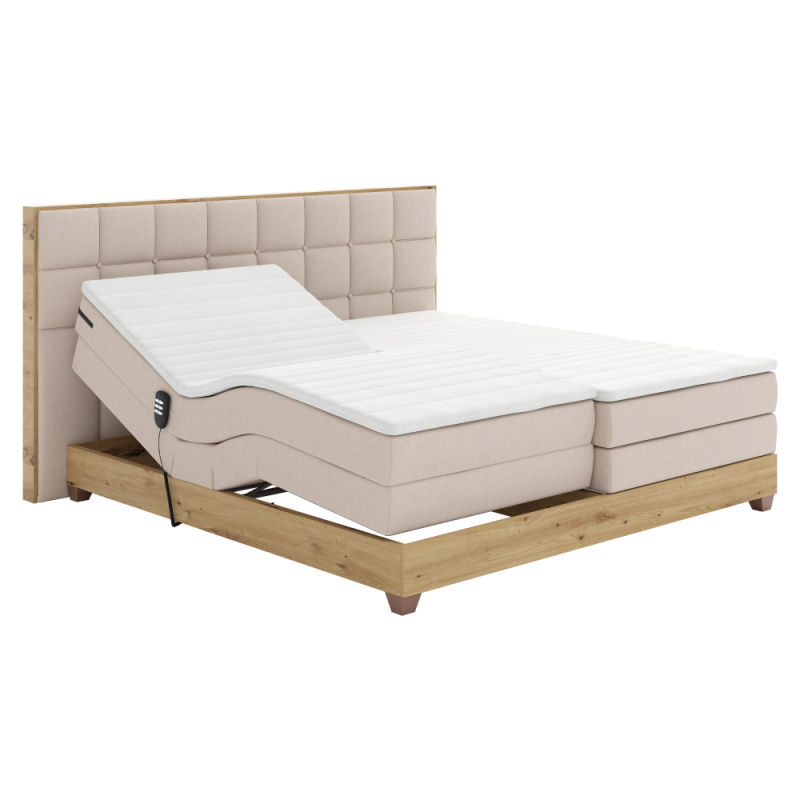 Elektrická polohovací postel, boxspring, béžová/dub artisan, 180x200, TIANA