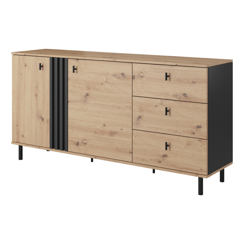 Komoda 2D3S, dub artisan/černý antracit, MEDIS D