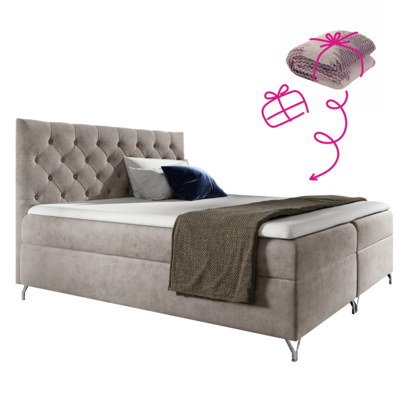 Boxspringová postel, 140x200, šedobéžová Taupe látka Velvet, GULIETTE + dárek