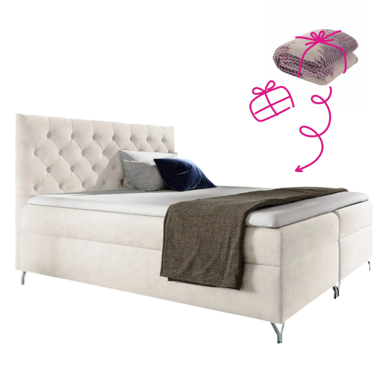 Boxspringová postel, 120x200, bílá látka Velvet, GULIETTE + dárek