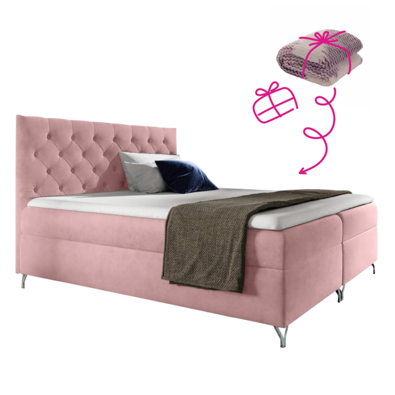Boxspringová postel, 160x200, růžová látka Velvet, GULIETTE + dárek