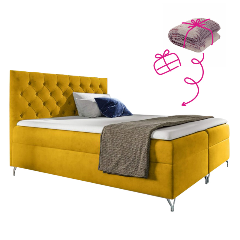 Boxspringová postel, 140x200, žlutá látka Velvet, GULIETTE + dárek