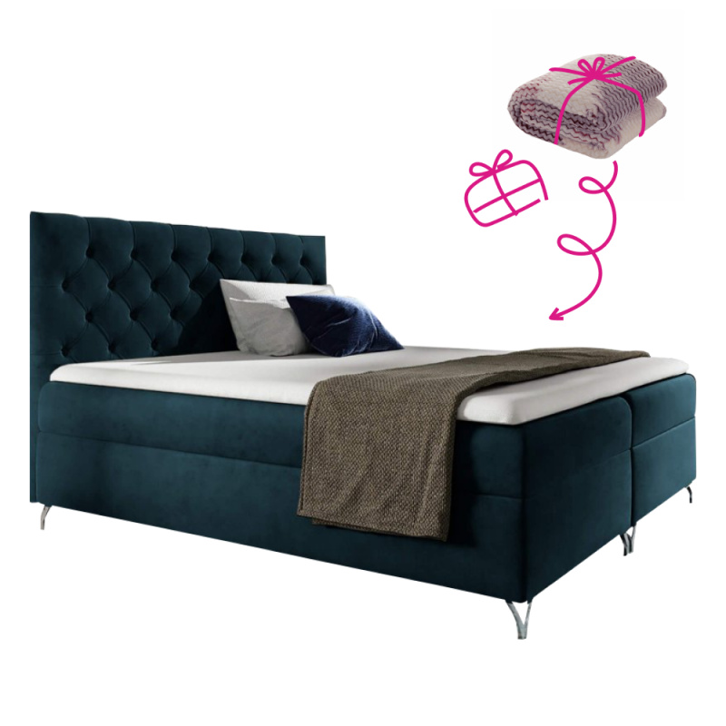 Boxspringová postel, 160x200, tmavě modrá látka Velvet, GULIETTE + dárek
