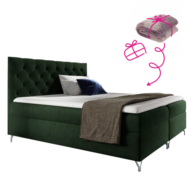 Boxspringová postel, 140x200, zelená látka Velvet, GULIETTE + dárek