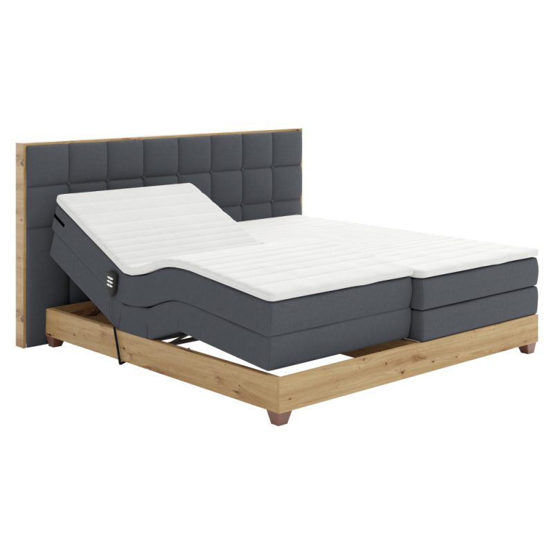 Elektrická polohovací postel, boxspring, tmavě šedá/dub artisan, 160x200, TIANA