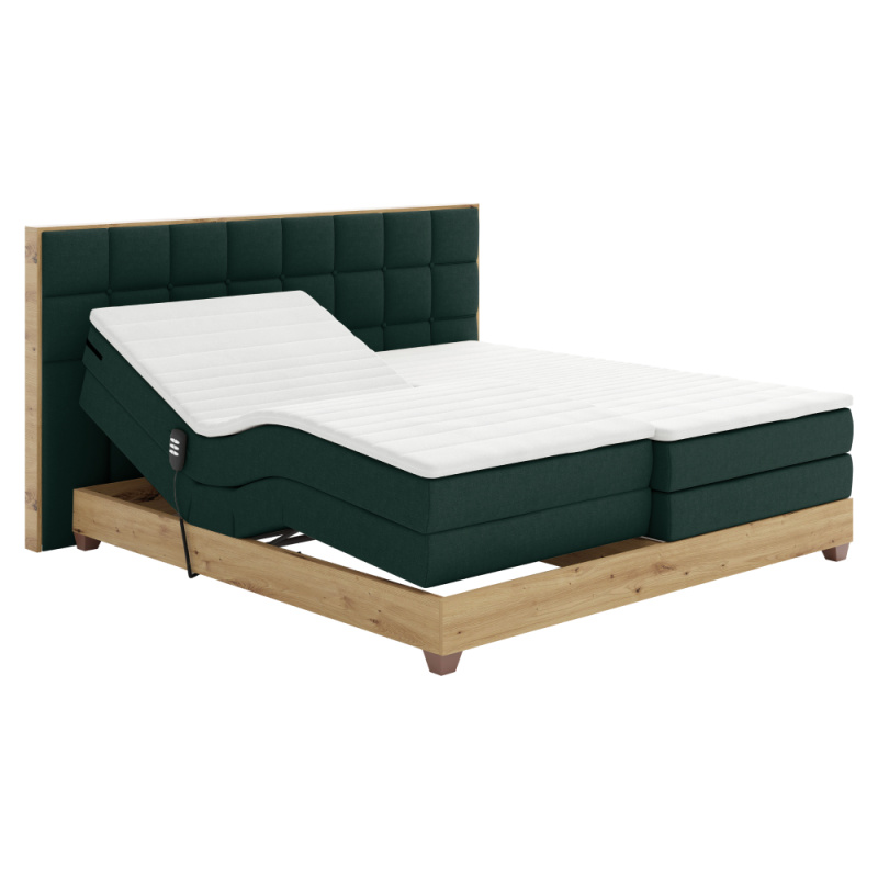 Elektrická polohovací postel, boxspring, zelená/dub artisan, 180x200, TIANA