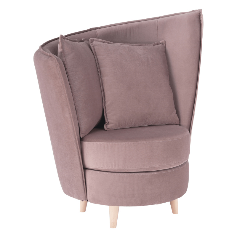Křeslo ve stylu Art Deco, růžová Kronos látka/dub, ROUND NEW R1, rozbalené zboží