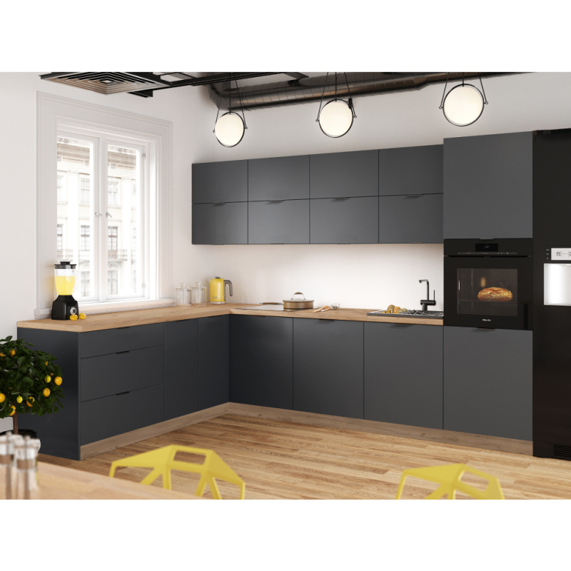 Rohová univerzální kuchyňská linka, 300x220, grafit/dub craft, LAFT